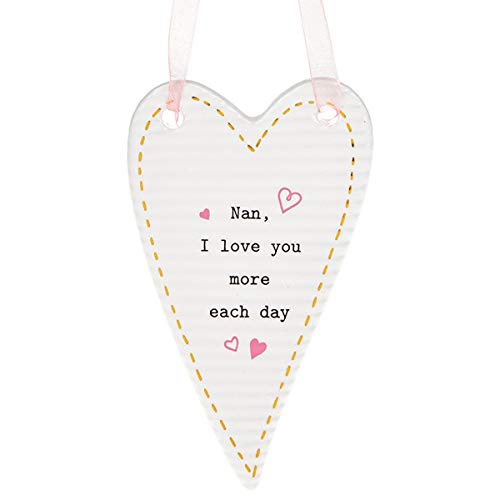 Joe Davies Mother's Day Thoughtful Ceramic Heart Nan I love you more each day Sayings hanging decoration sign Gift Boxed 10x6cm