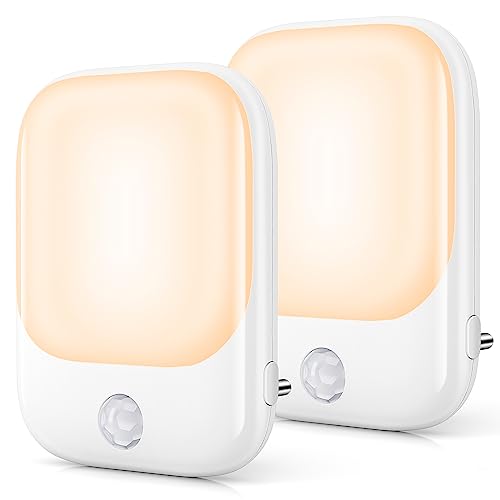 FOMYHEARD Set of 2 LED Night Lights, Electric Socket Night Light with 5 Levels of Brightness with Dusk and Human Sensor, Plug and Play Children's Night Light for Baby Room, Hallway, Stairs, Living Room