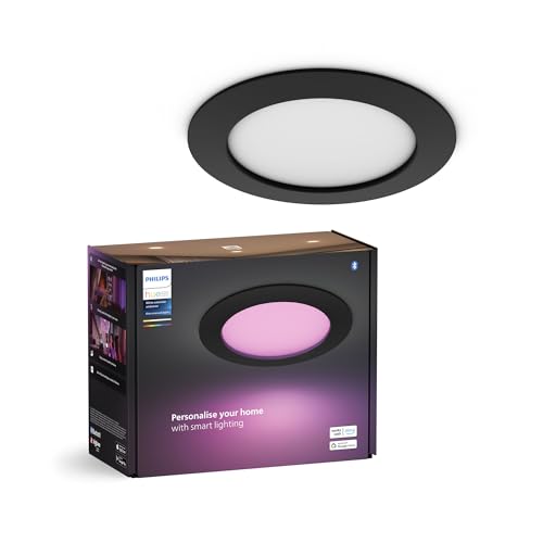 Philips Hue Smart Slim Recessed Light, 170 mm, White & Coloured Light, Bluetooth Compatible, Voice Control with Alexa, Apple Home & Google Assistant, Black