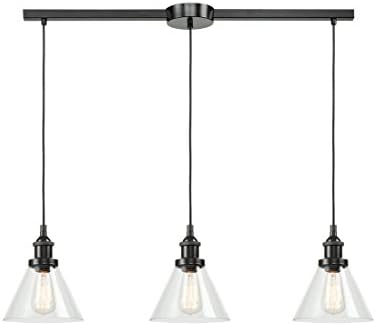 EUL Industrial Kitchen Island Lighting Pendant Hanging Lamp 3-Light Linear Chandelier Fixture, Oil Rubbed Bronze