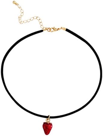 18K Gold Plated Strawberry and Cherry Charm Choker Necklace for Gilrs Kids