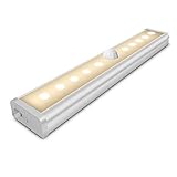 OJA Upgraded USB Rechargeable LED Cabinet Light, 10 LED Magnetic Motion Sensor Night Light with On/Off/Auto Modes, Wireless Stick-on Anywhere for Cabinets/Closets/Wardrobe(Warm White)