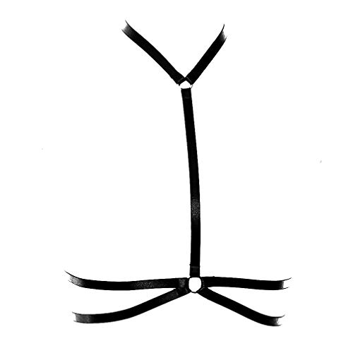 Women Body Harness Bra Waist Belt Strappy Crop Tops Goth Punk Pentagram Festival Rave Bralette (Black O0397) - Thumbnail 2
