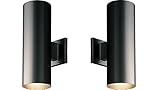 5-Inch Up/Down Cylinder with Heavy Duty Aluminum Construction and Die Cast Wall Bracket Powder Coated Finish UL Listed For Wet Locations, Black - 2-Pack