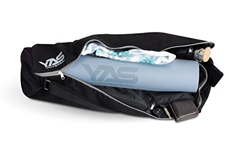 YASUniversal Yoga Mat Bag – Fit for Large or Thick Mats Outfit for Women & Men – 3 Multipurpose Zippered Storage Pockets, Exclusive Dual Airflow Technology – Black Color