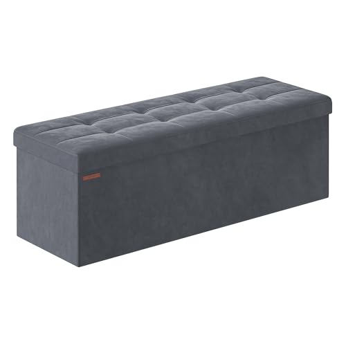 SONGMICS Sitzhocker mit Stauraum, klappbare Sitzbank, 38 x 110 x 38 cm Fußbank, Aufbewahrungsbox, bis 300 kg belastbar, für Wohnzimmer Schlafzimmer Fl