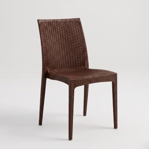MARCOLO Modern Rattan Dining Chair, Outdoor & Indoor Wicker Chair, Lightweight Patio Seating Chair for Home, Balcony & Cafe (Dark Brown)