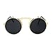 VeBrellen Retro Men Glasses Round Flip-Up Steampunk Sunglasses Clamshell Metal Frame Sunglasses (Gold Frame With Gray Lens, 46)