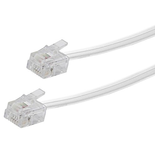 AMZER 15 Feet Telephone Line Extension Cord Heavy Duty 4 Conductor Cable - White