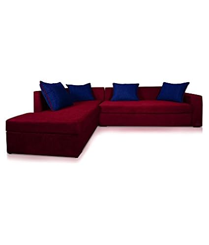 Zikra Sal Wood 5 Seater L-Shaped Sofa Set (Navy Blue)