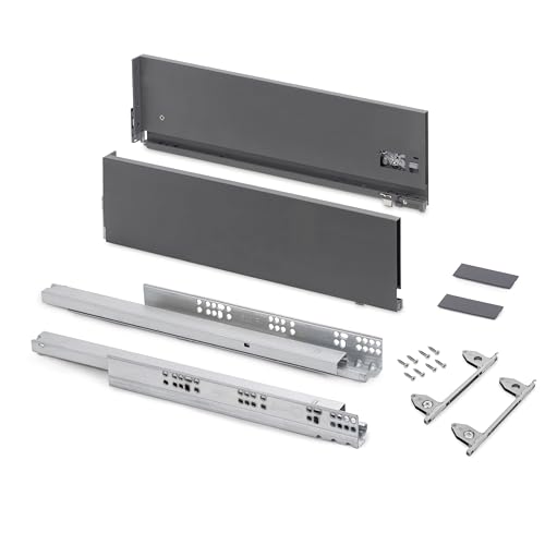 Emuca - Schubladen-Kit für Küche und Bad mit 3D-Regelung, Höhe 178mm, Tiefe 350mm, 40 Kg, sanftes Schließen, Panels nicht enthalten, Stahl, Anthrazitgrau