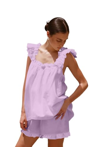 DinDinCAT Womens Pajama Set Square Tops Shorts