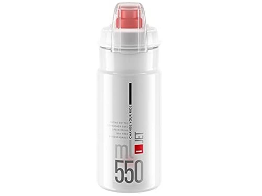 ELITE Jet Plus Water Bottle Clear Red Logo – Large Capacity Cycling Bottle with Easy Squeeze Design – Lightweight & BPA-Free – 550ml – For Road Bike, MTB & Gravel Cycling