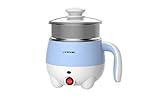 1.2L LIVEN Electric Hot Pot with 304 Stainless Steel Inside Layer and Steamer for Cooking Noodles Boiling Water Eggs, Small Slow Cooker 120V 600W HG-X1201
