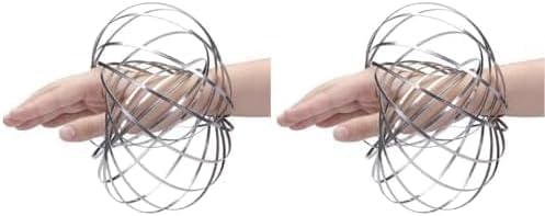 SHATCHI Infinity Arm Spring Slinky Juggle Dance 3D Magic Flow Ring Stainless Steel Hand Fidget Spinner Interactive Kinetic Decompression Toys for Kids Adults, Silver (Pack of 2)