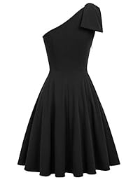 Jasambac Vestido de mujer con lazo y un hombro en línea A con bolsillos para fiesta casual