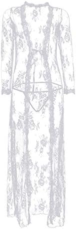Women Sexy Lingerie Robe Long Lace Dress Sheer Gown See Through Kimono Nightgown Lingerie Set