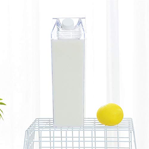 Carton Water Bottle Clear Transparent Drinking Cup Reusable Creative Eco Leakproof Bottles + 2 Silicone Straw (A - Clear 1)