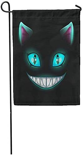 12"x 18" Garden Flag Blue Smile Fantasy Scary Smiling Cat Face on Cheshire Alice Home Outdoor Decor Double Sided Waterproof Yard Flags Banner for Party