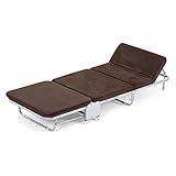 QTT Folding Guest Single Beds with Mattresses Foldable Lounge Chair with Adjustable Backrest and Free Pillow (Brown)