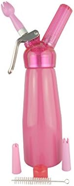 Whipped cream charger, 500ml aluminum cream dispenser with decorating nozzles and cleaning brush (Pink)