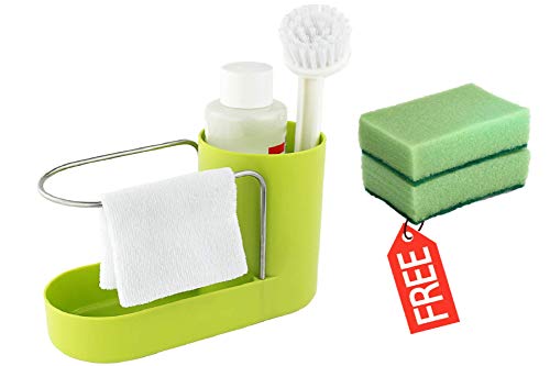 Convenient Kitchen Sink Organizer, Sink Caddy, Sinkware, Sponge Holder, Soap Dish, Brushes and Scrubbers Holder, Bathroom Caddy, Bathroom Organizer | 2 Top Quality Sponges Free