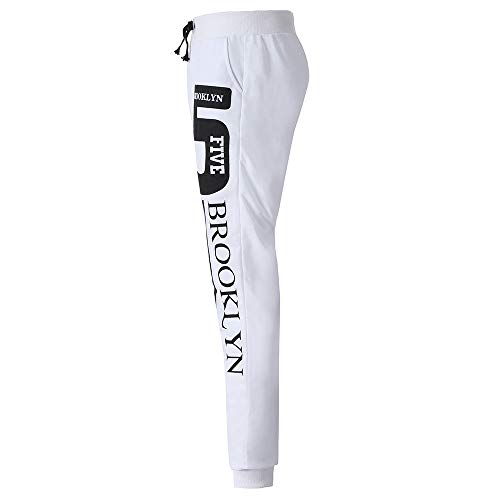 Hunzed Men【Printed sports trousers】Casual Autumn Winter Printed Hip Hop Sports Trousers Pants Jogger Sweatpant (XL, White)