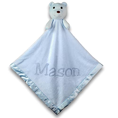 Custom Catch Personalized Teddy Bear Baby Blanket Gift for Boy Blue