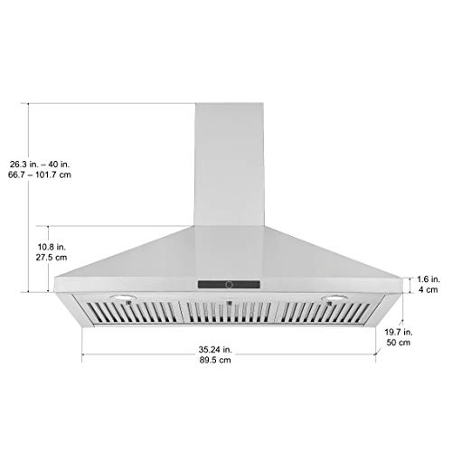 Ancona AN1543 36" 600 CFM Convertible Wall Mount Pyramid Range Hood in