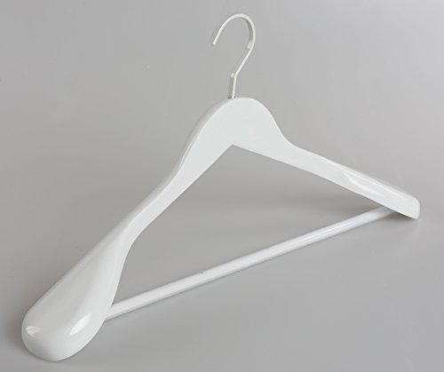 TOPIA HANGER (Set of 6 White Luxury Wooden Coat Hangers, Wood Suit Hangers,Glossy Finish with Extra-Wide Shoulder, Thicker Chrome Hooks & Anti-Slip Bar CT02W