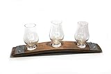Premium Barrel Stave Whiskey Flight, Scotch Flight, Bourbon Flight, Crystal Glencairn Glass Flight (Dark Walnut)