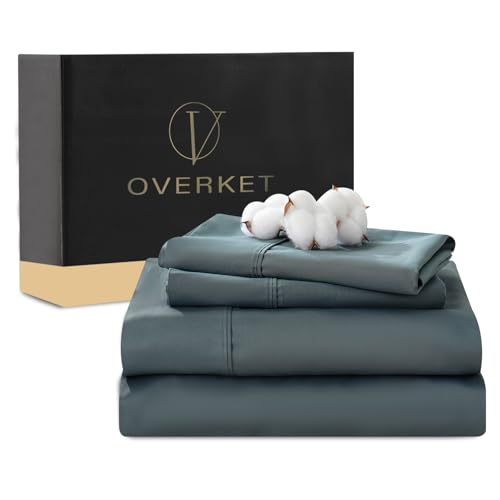 Overket Egyptian Cotton Sheets Full Size Lake Blue