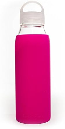 Glass Water Bottle by Daniel Glass, 20oz. BPA and Toxin Free with Removable Protective Silicone Sleeve and Carrying Cap. (Fuchsia)