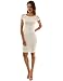PattyBoutik Women's Boat Neck Crochet Inset Knit Dress (Off-White M)