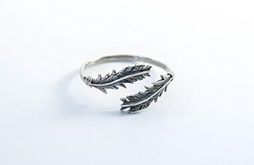 Sterling Silver 925 Feather Ring Adjustable Size Handmade Wrap Band Tribal New
