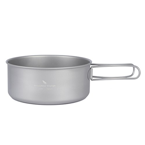 iBasingo Titanium Pot Pan Spoon Spork Mini Stove Sets Outdoor Camping Cooking Sets with Folding Handle Ultralight Portable Dinnerware Cookware Sets for Picnic Travel (Pan & Big Pot (Ti1576I))