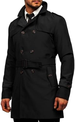 ZYXTIM Man's Double Breasted Trench Coat Notched Lapel Casual