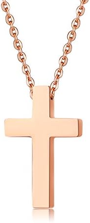 Eccosa Rose Gold Stainless Steel Cross Collarbone Necklace for Women 15 Inches