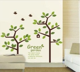 DGI MART Nursery Wall Decor Green Tree Birdhouse Wall Decal Sticker Decor Quote Paper for Kid Boy Girl Playroom Bedroom Decoration