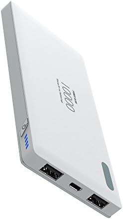 External Battery, Zhicity 10,000mAh Power Bank Portable Charger Travel Battery Ultra Lightweight White