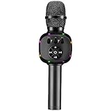 BONAOK Upgraded Wireless Bluetooth Karaoke Microphone with Dual Sing, LED Lights, Portable Handheld Mic Speaker Machine Mother's Day Gift for iPhone/Android/PC/Outdoor/Birthday/Home/Party(Space Grey)
