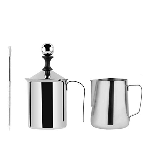 Elektrischer Schneebesen, Handpumpen-Milchaufschäumer aus Edelstahl, manuell betriebener Milchschaumbereiter, Tasse für…