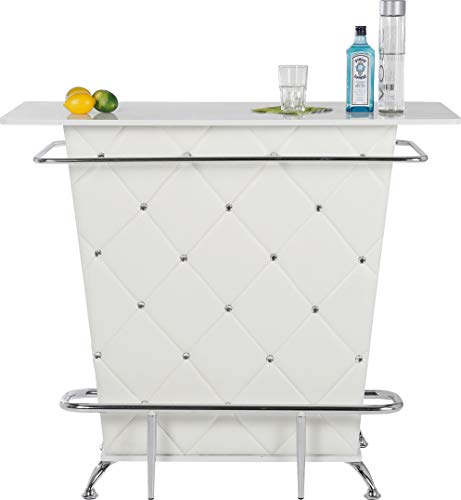 Kare Design Bar Lady Rock White, extravaganter Bartisch, Bartresen mit aufwendiger Rautensteppung, Bartheke mit viel…