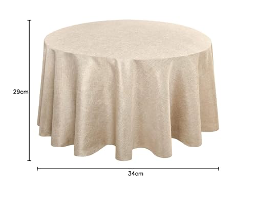 Hiasan Mantel Redondo de Lino de 275 cm — Resistente a Las Arrugas y Manchas, Tela de poliéster Lavable para Comedor, Cocina y Fiestas, Color Beige