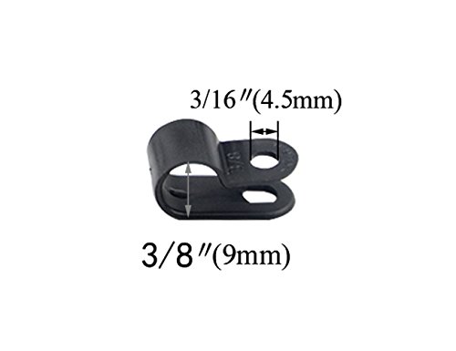 TOVOT 100 PCS Black Nylon Screw Wire Clips R-type Clip Cable Clamp Fasteners Tubing Clips 3/8 Inch (9 mm) for Wire Management