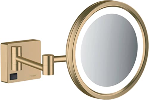 hansgrohe AddStoris Cosmetic Mirror with LED Light, Makeup Mirror with Light, Magnifying Mirror x 3, Brushed Bronze, 41790140