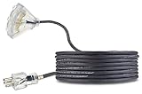 15 FT 16/3 Outdoor Extension Cord - Rubber, Flexible, Triple Outlet, Black Wire with Live Power Light Indicator. 13 Amp