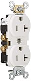 Leviton CR020-W 20-Amp, 125 Volt, Slim Body Duplex Receptacle, Straight Blade, Commercial Grade, Self Grounding, White