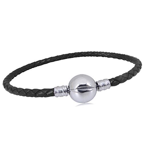 KunBead Jewelry Black Braided Leather Charms Bracelets for Women Snap Clasp Basic Bracelet Gifts for Christmas