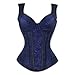 Kimring Women's Gothic Retro Jacquard Peasant Shoulder Straps Spiral Steel Boned Vest Bustiers Overbust Corset Lightly Cup Blue 5X-Large